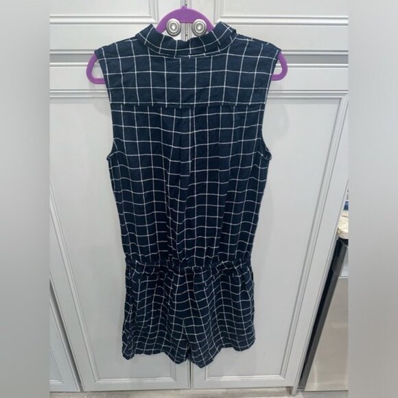 Ann Taylor Factory Linen navy windowpane plaid sleeveless romper size 10 - Picture 4 of 6